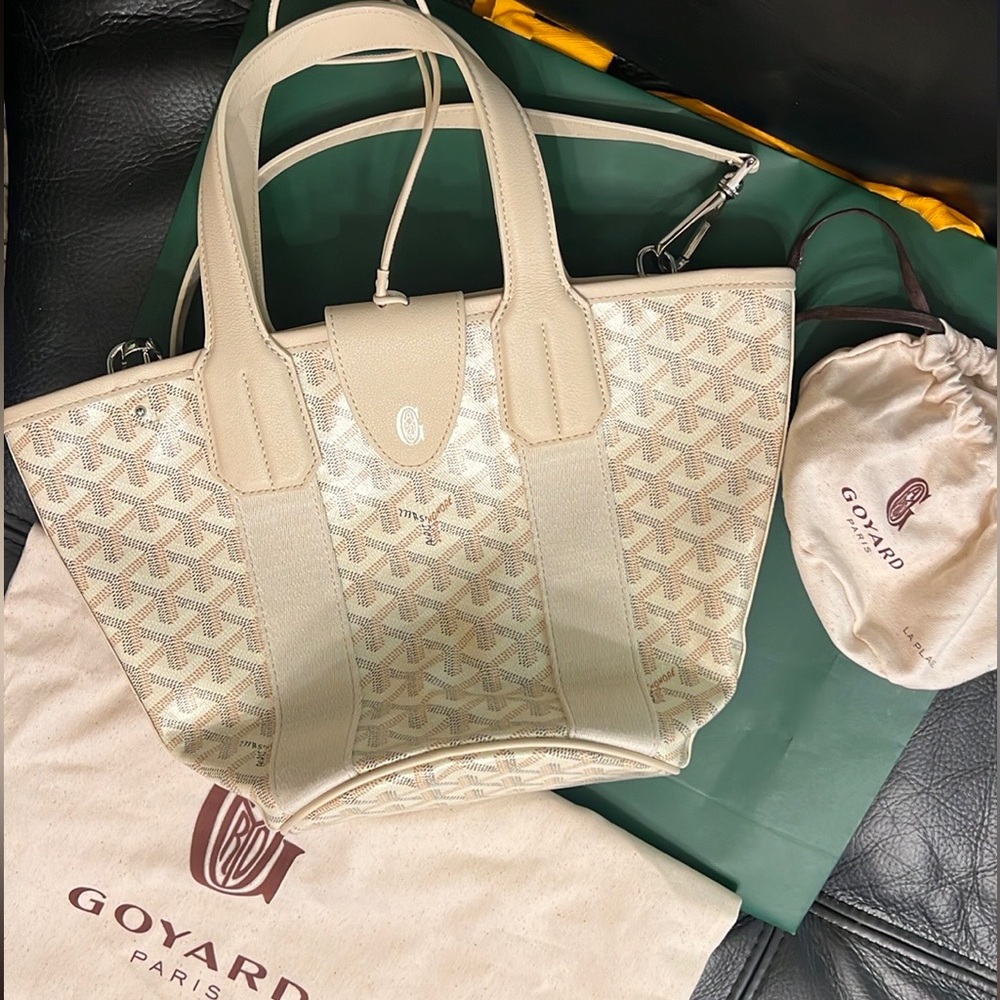 Goyard Goyardine Sand Belharra PM Tote Palladium Hardware